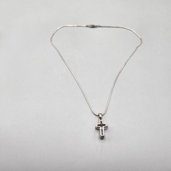 Sterling Silver Chain w/ Crystal Cross Pendant - Picture 6 of 15